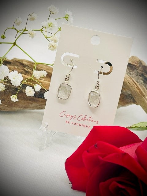 Sterling Silver Petite Rough Cut Herkimer Diamond Drop Earrings