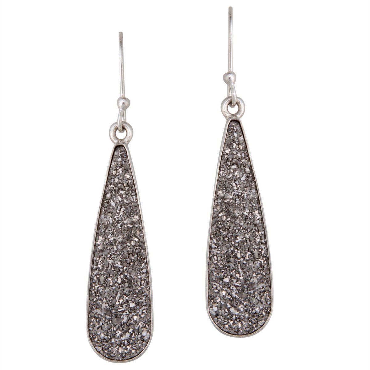 Sterling Silver Platinum Druse Teardrop Earrings