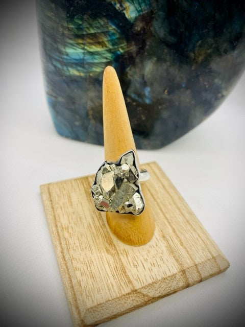 Sterling Silver Pyrite Adjustable Ring