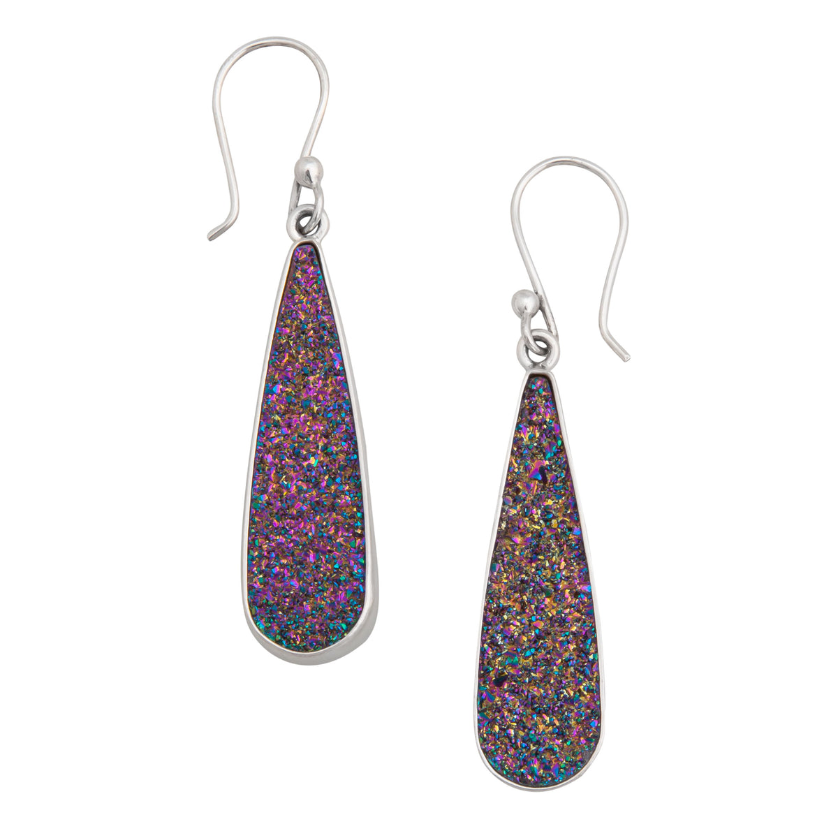 Sterling Silver Rainbow Druse Teardrop Earrings