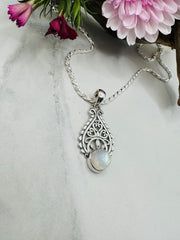 Sterling Silver Rainbow Moonstone Pendant - Designer Collection - Aura