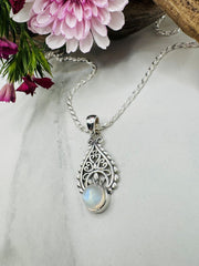 Sterling Silver Rainbow Moonstone Pendant - Designer Collection - Aura