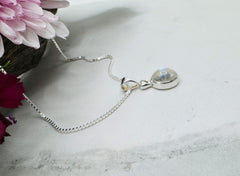 Sterling Silver Rainbow Moonstone Petite Oval Pendant - Moonlight Whisper