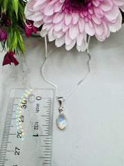 Sterling Silver Rainbow Moonstone Petite Oval Pendant - Moonlight Whisper