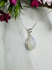 Sterling Silver Rainbow Moonstone Small Pear Shape Pendant - Solace