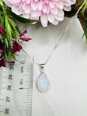 Sterling Silver Rainbow Moonstone Small Pear Shape Pendant - Solace