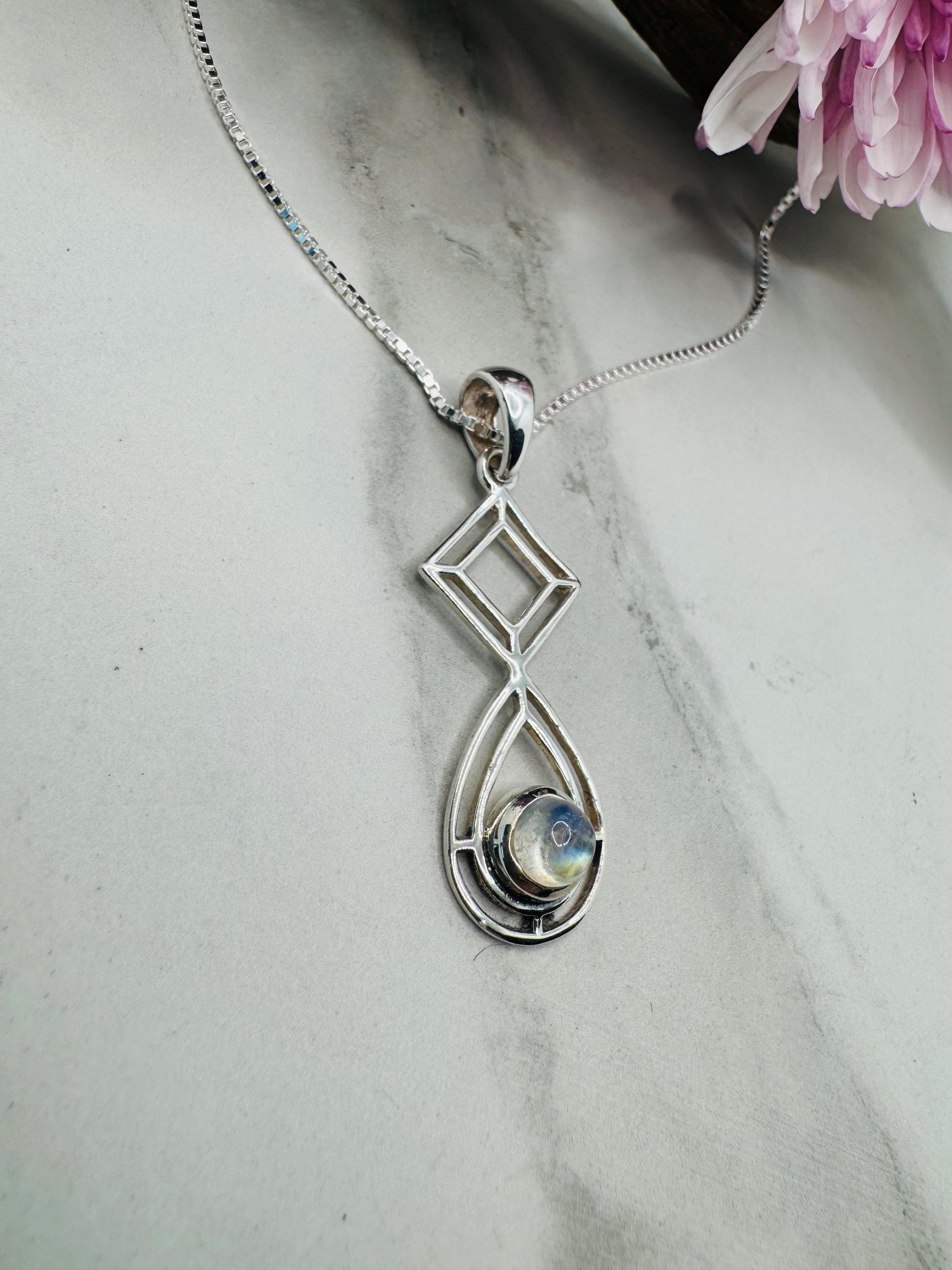 Sterling Silver Rainbow Moonstone Pendant - Timeless