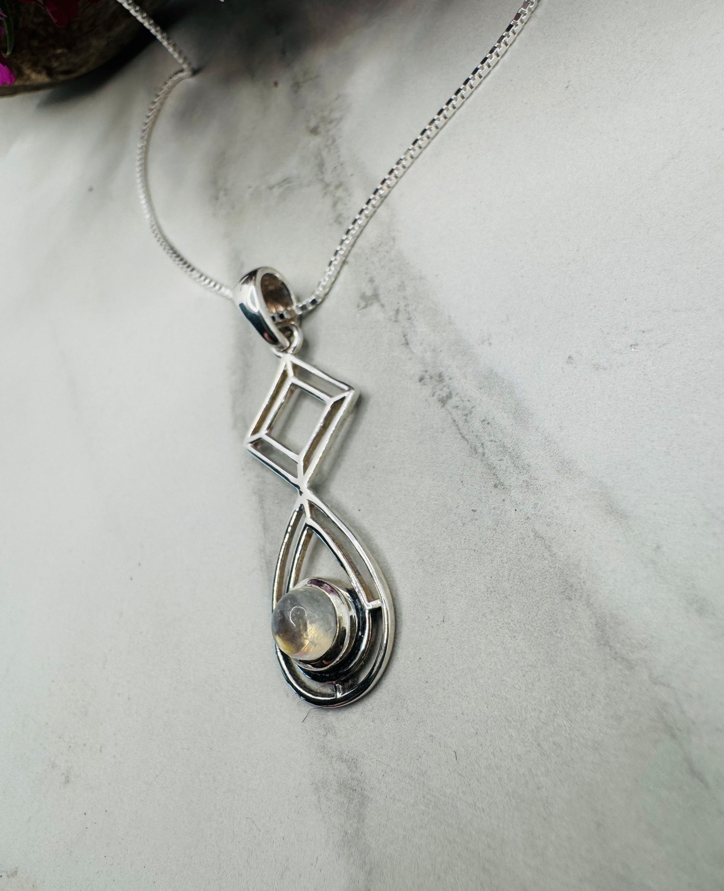 Sterling Silver Rainbow Moonstone Pendant - Timeless