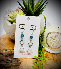 Sterling Silver Rainbow Moonstone and Blue Topaz Drop Earrings 2