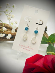 Sterling Silver Rainbow Moonstone and Blue Topaz Drop Earrings