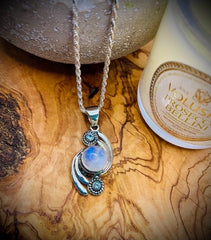 Sterling Silver Rainbow Moonstone and Blue Topaz Swirl Pendant