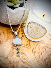 Sterling Silver Rainbow Moonstone and Blue Topaz Triple Pendant