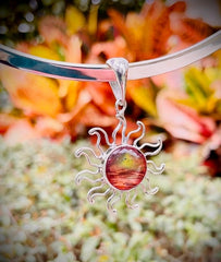 Sterling Silver Red Abalone Sun Pendant