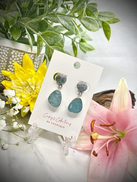 Sterling Silver Rough Aquamarine Post Earrings