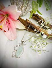 Sterling Silver Rough Aquamarine and Pearl Pendant