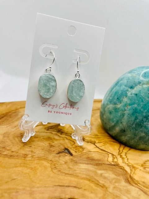 Sterling Silver Rough Cut Aquamarine Oval Earrings