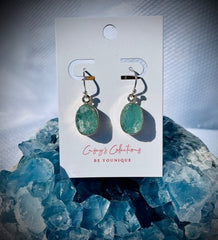 Sterling Silver Rough Cut Aquamarine Oval Earrings