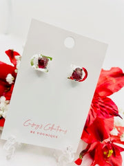 Sterling Silver Rough Cut Prong Set Garnet Stud Earrings