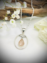 Sterling Silver Rough Rose Quartz Circular Pendant