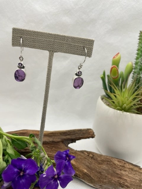 Sterling Silver Rough and Polished Amethyst Drop Earrings