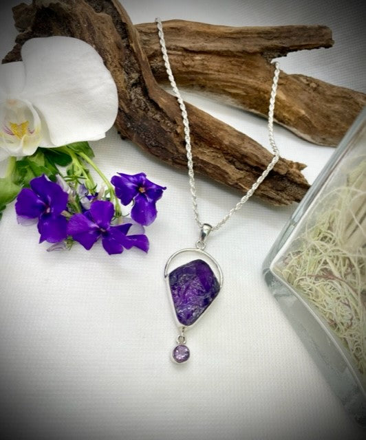 Sterling Silver Rough and Polished Amethyst Pendant