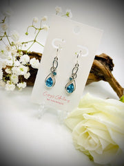 Sterling Silver Swiss Blue Topaz Designer Drop Earrings