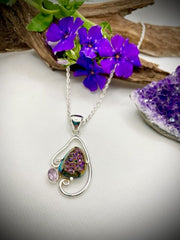 Sterling Silver Titanium Treated Druse and Amethyst Pendant