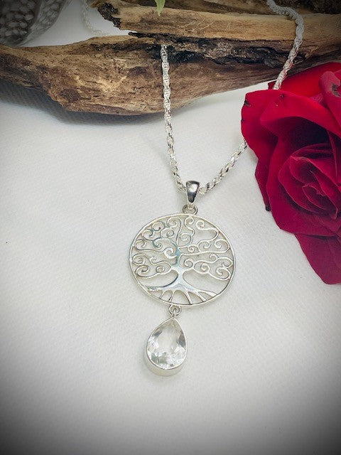 Sterling Silver Tree of Life Crystal Pendant