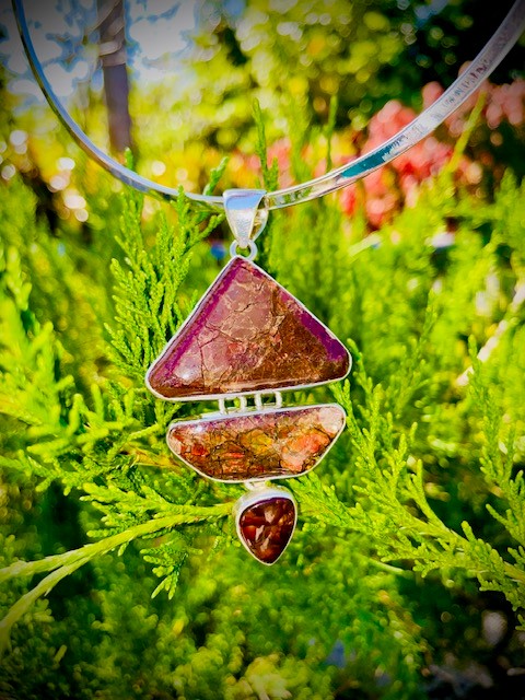 Sterling Silver Triple Ammolite Fossil Pendant