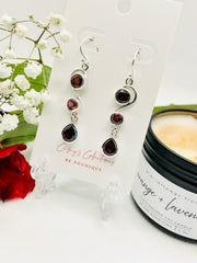 Sterling Silver Triple Garnet Drop Earrings