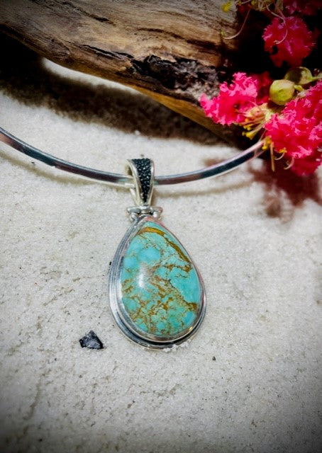 Sterling Silver Turquoise Pendant with Stingray Skin Bale