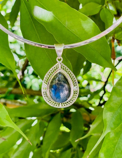 Sterling Silver Wire Wrapped Labradorite Pendant