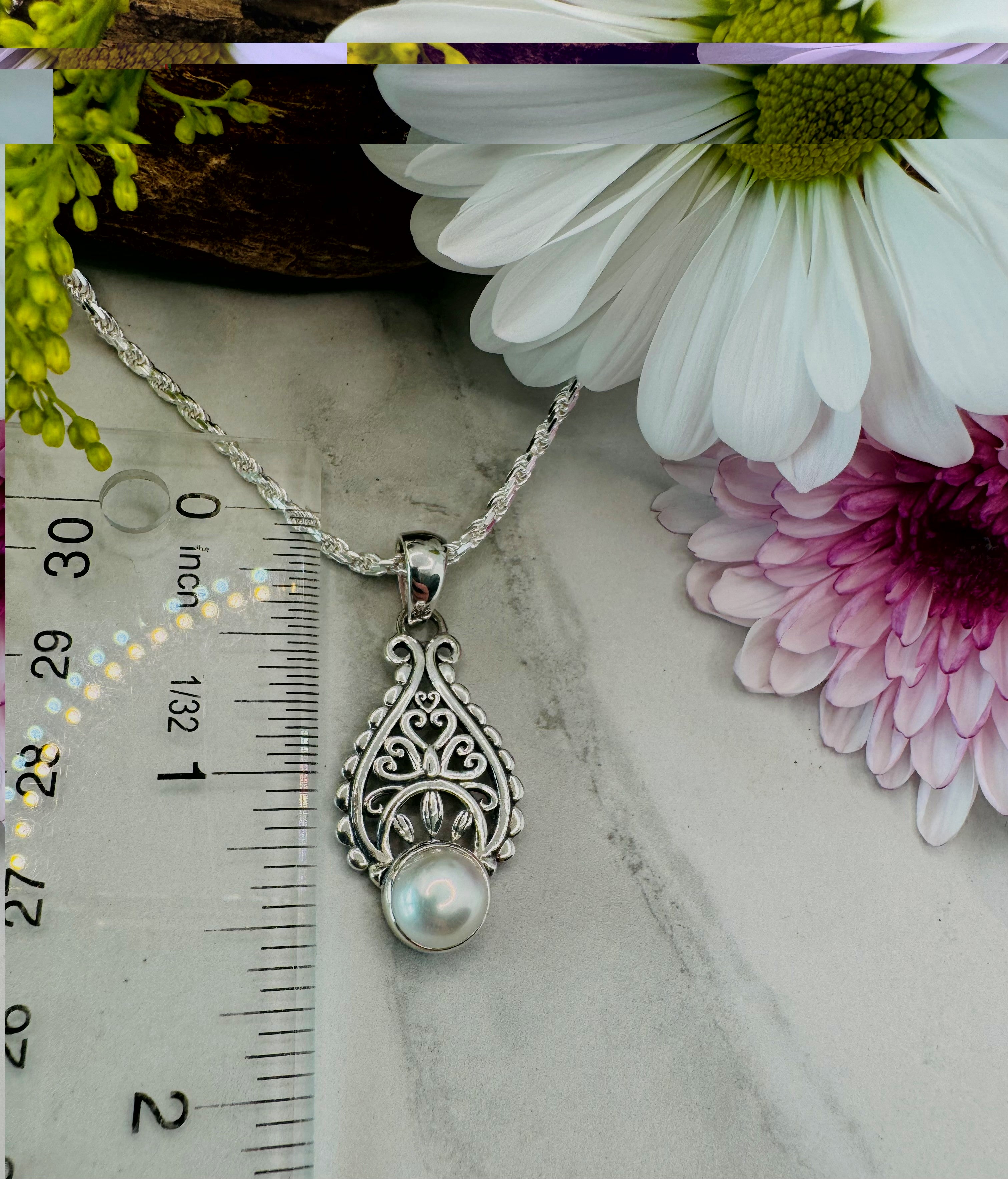 Sterling Silver Designer Pearl Pendant - Eternal Light