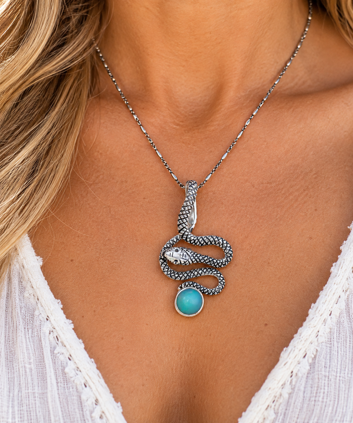Sterling Silver Ethiopian Snake Pendant