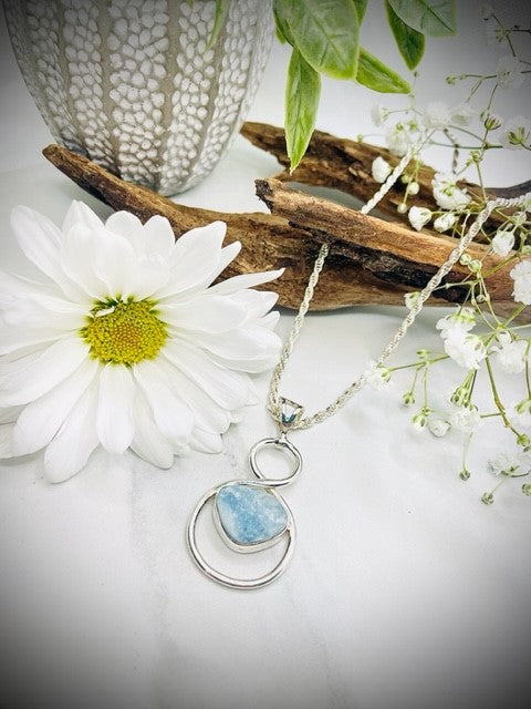 Sterling Silver Infinity Rough Cut Aquamarine Pendant