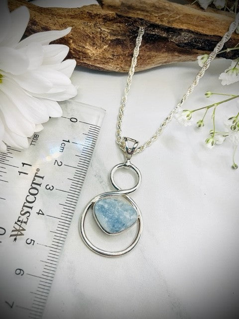 Sterling Silver Infinity Rough Cut Aquamarine Pendant