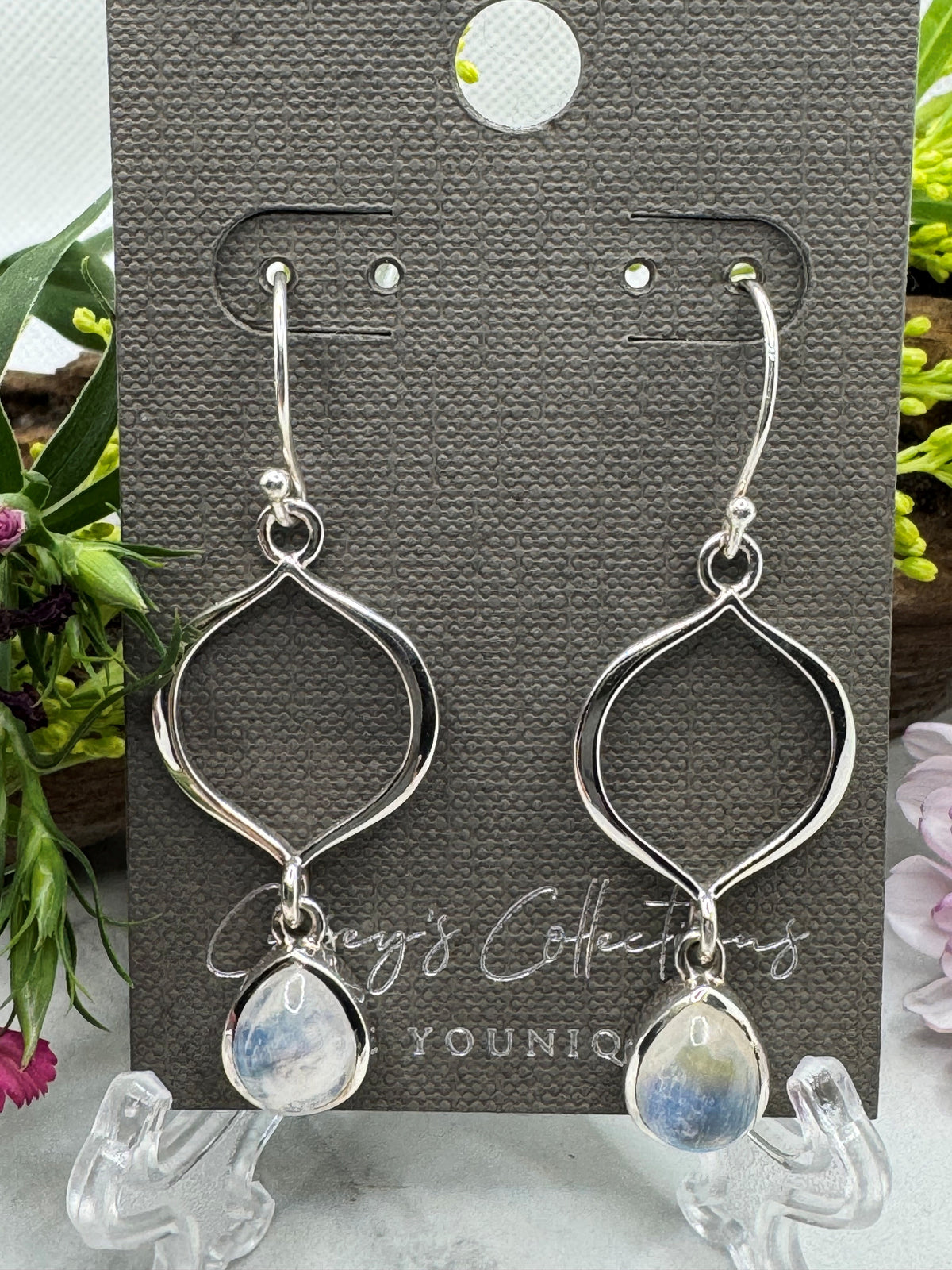 Sterling Silver Rainbow Moonstone Drop Earrings - Elegance