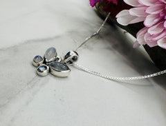 Sterling Silver Rainbow Moonstone Butterfly Pendant & Earring Set