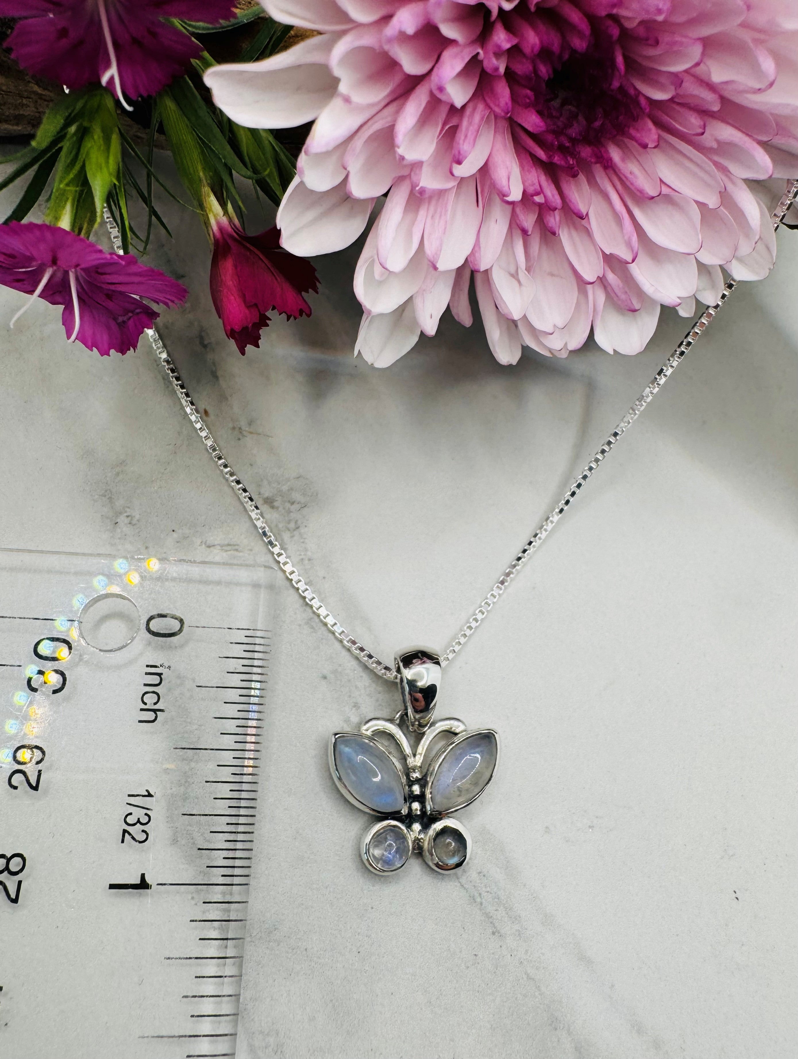 Sterling Silver Rainbow Moonstone Butterfly Pendant & Earring Set