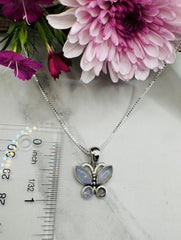 Sterling Silver Rainbow Moonstone Butterfly Pendant & Earring Set