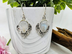 Sterling Silver Rainbow Moonstone Drop Earrings – Designer Collection – Dancing in the Moonlight
